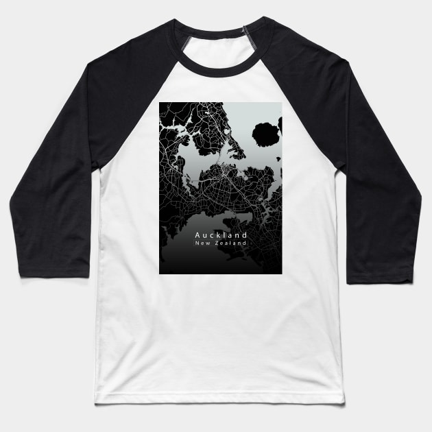 Auckland New Zealand City Map dark Baseball T-Shirt by Robin-Niemczyk